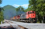 WNY&P 637, leads a southbound DFT at Reason Lane, near Huntley, Pennsylvania. July 9, 2011. 